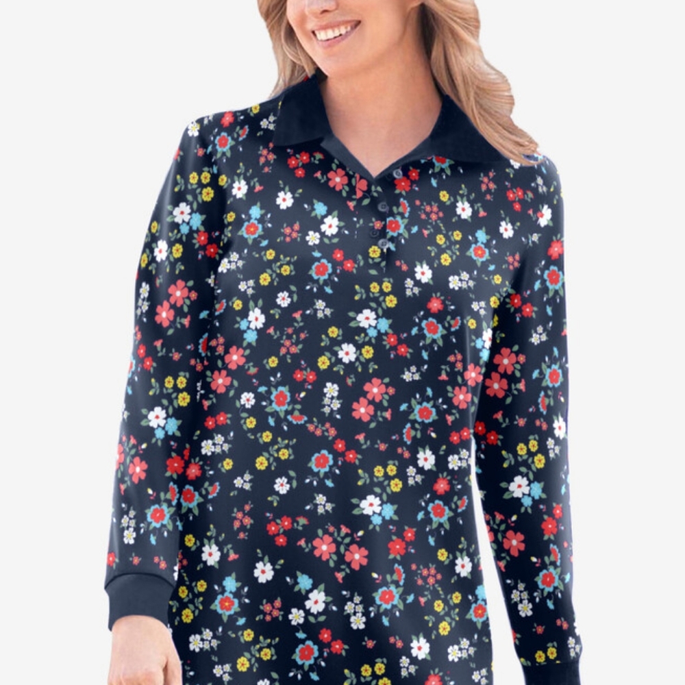NWOT Woman Within Long Sleeve Polo Top